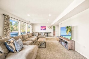 TV, video games, DVD player, video library