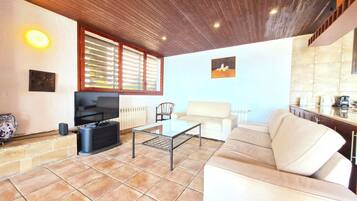 Een televisie en een open haard