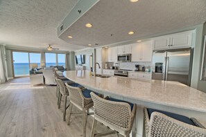 Fridge, microwave, dishwasher, coffee/tea maker