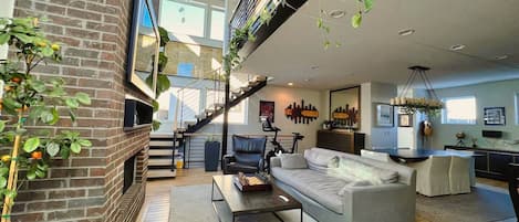 Smart TV, fireplace, video games, offices
