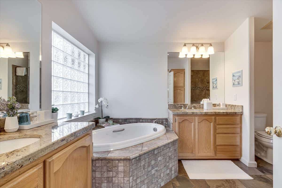 Shower, hair dryer, shampoo