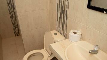 Regadera, toallas, jabón, shampoo