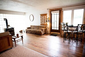 Smart TV, fireplace, DVD player, video library