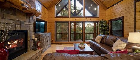 Smart-TV, Kamin, Videospiele, Bücher