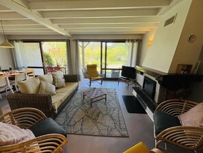 TV, fireplace