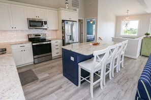 Fridge, microwave, oven, stovetop - SEAS THE VIEW Oceanside, close to Duck Village, 7 bed, 4.1 bath, pool, hot tub, dogs allowed! (Duck)