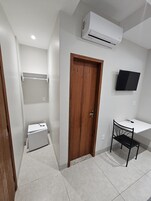 Desk, laptop workspace, free WiFi, bed sheets