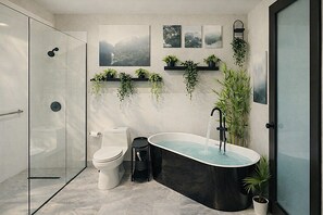 Deluxe-Zimmer | Badezimmer | Dusche, Haartrockner, Handtücher, Seife