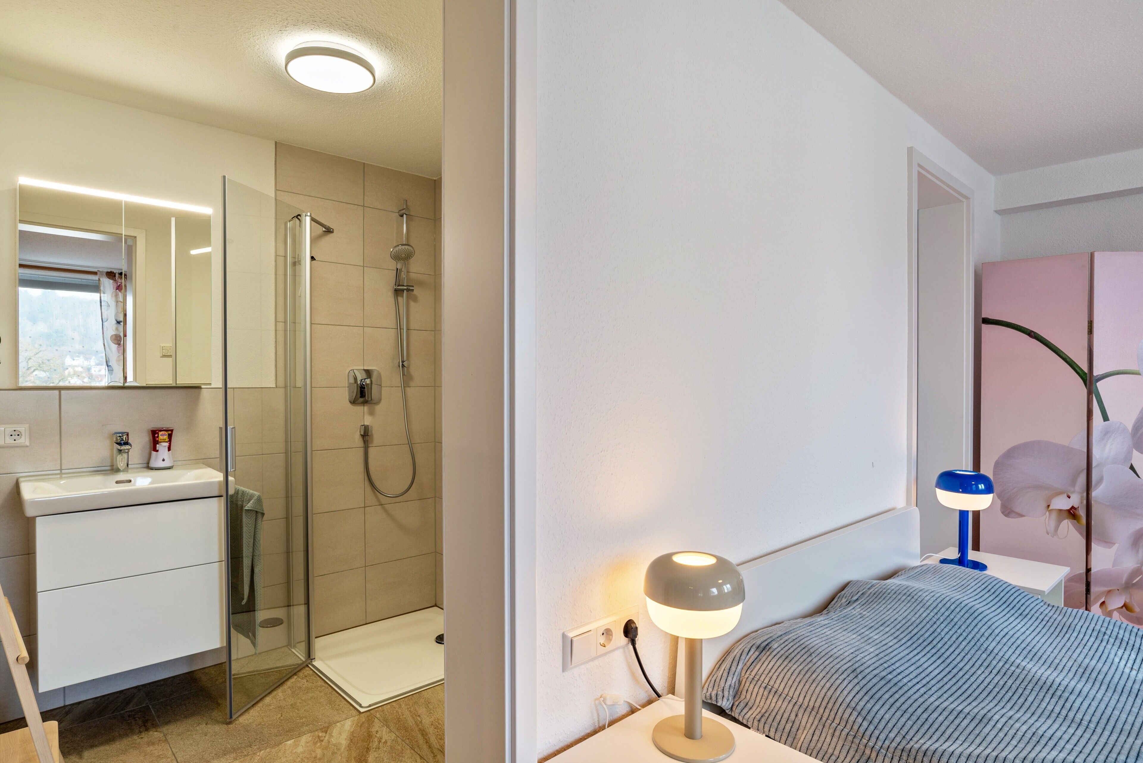 Dusche, kostenlose Toilettenartikel, Haartrockner, Handtücher