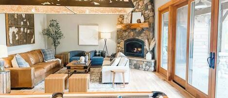 TV, fireplace, video games, offices