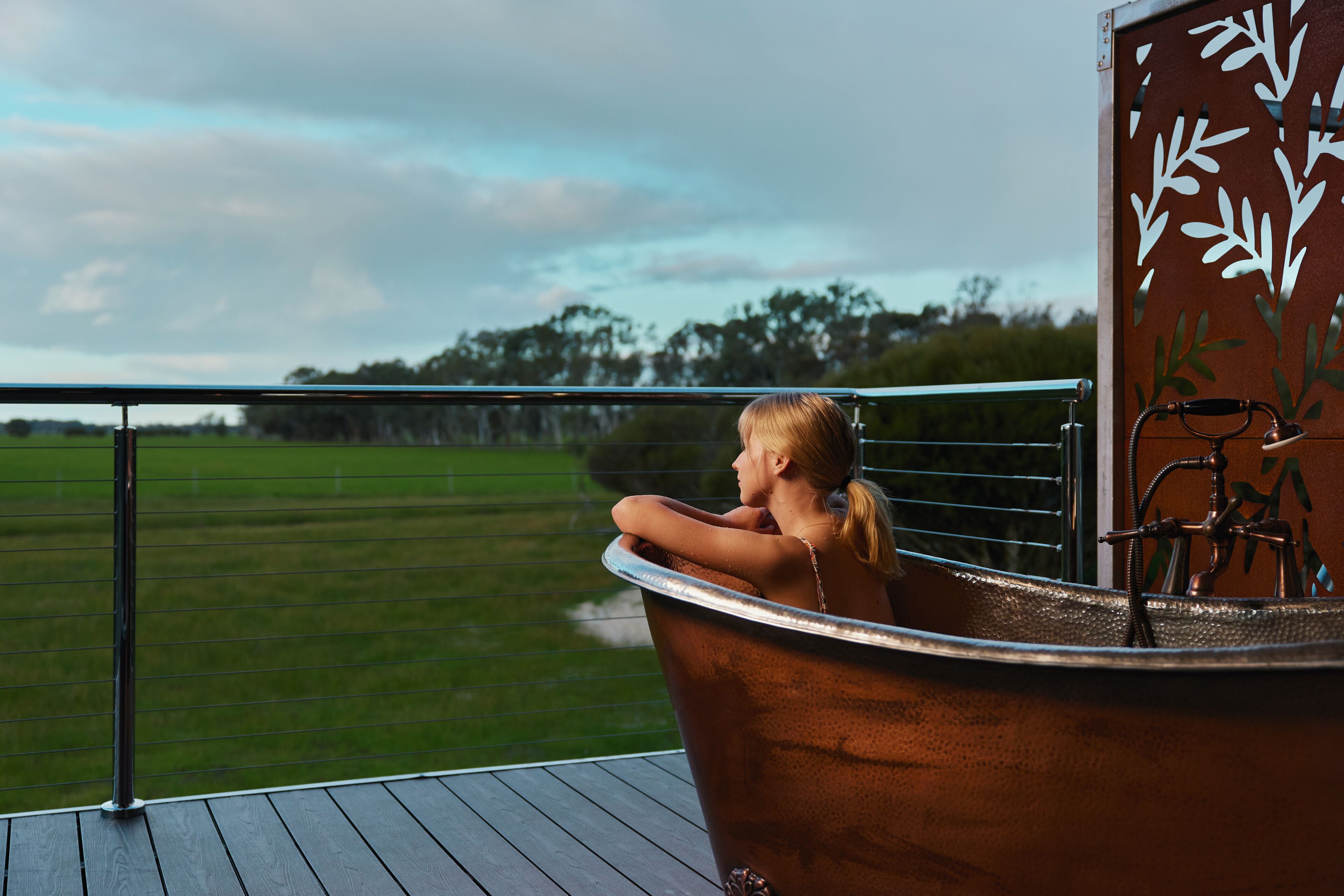 Deluxe Tent | Bathroom | Separate tub and shower, rainfall showerhead, hair dryer, bathrobes