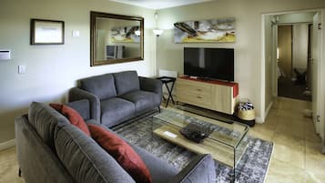 42-inch flat-screen TV with satellite channels, TV