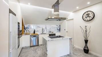 Apartment, 2 Bedrooms, Balcony, River View | Private kitchen | Fridge, microwave, oven, stovetop