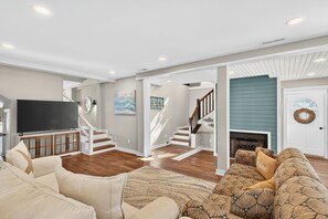 Smart TV, fireplace, table football, ping pong