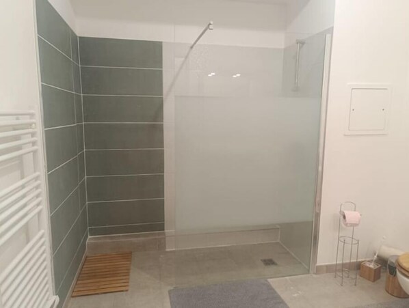 Secadora de cabello, toallas, jabón, papel de baño 