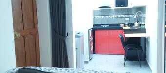 Fully equipped studio with kitchen; ideal for long stays.