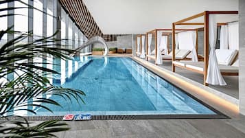 3 indoor pools, 2 outdoor pools, open 9:00 AM to 9:00 PM, sun loungers