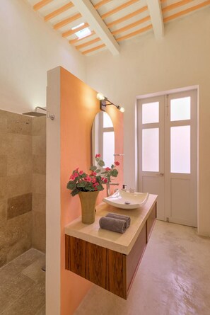 Shower, towels, soap, toilet paper - Casa de los Platos  -  Yucatan Home Rentals (Centro)