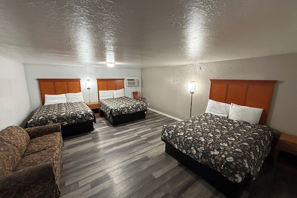 3 Queen Beds with Kitchenette | Premium bedding, down comforters, desk, laptop workspace