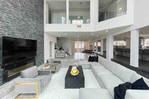 TV, fireplace, video games, stereo