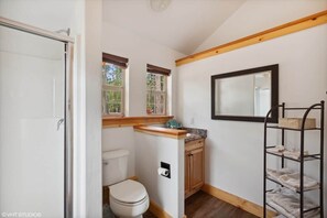 Shower, hair dryer, soap, shampoo - Whispering Pines Cabin 2 (Lakeside)