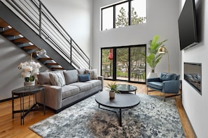 TV, fireplace