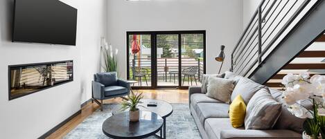 TV, fireplace