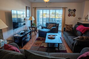 Smart TV, fireplace, DVD player