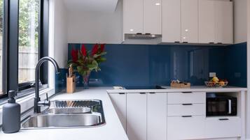 Fridge, microwave, oven, dishwasher