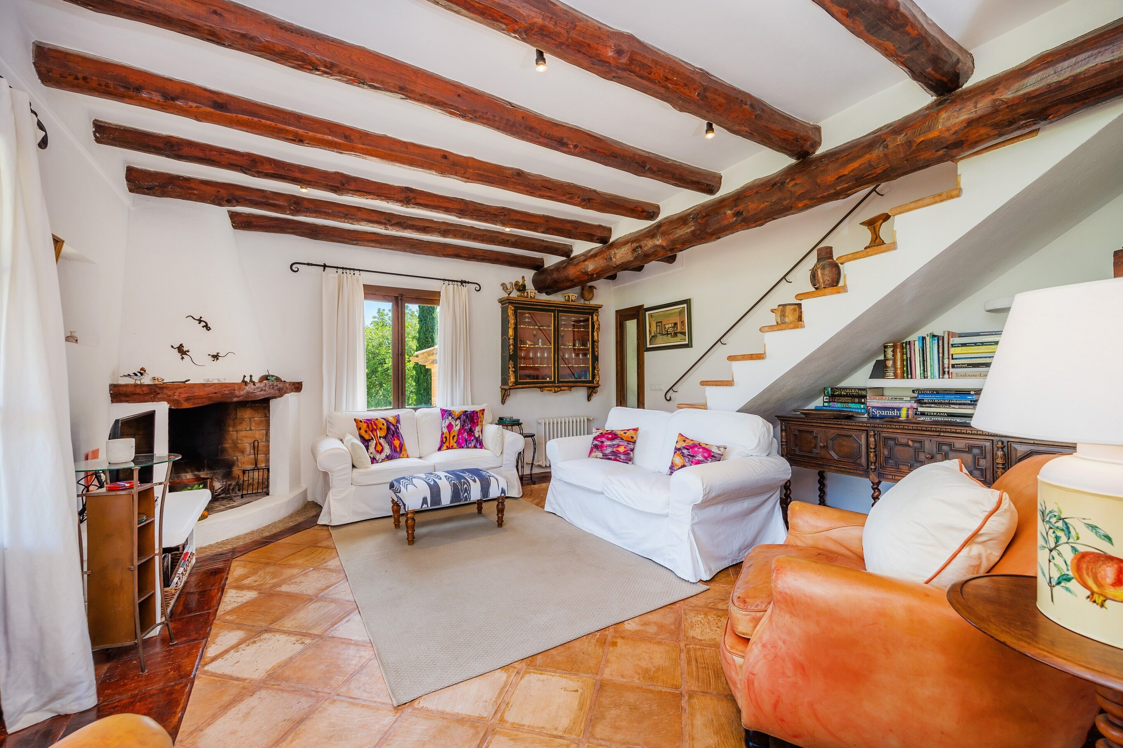 Télévision, cheminée, lecteur de DVD, table de tennis de table