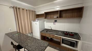 Apartment | Private kitchen | Fridge, microwave, cookware/dishes/utensils