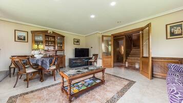 Televisión, chimenea y tenis de mesa