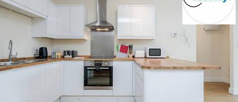 Microwave, oven, stovetop, electric kettle