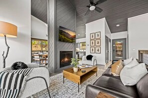 Smart TV, fireplace, video games, foosball