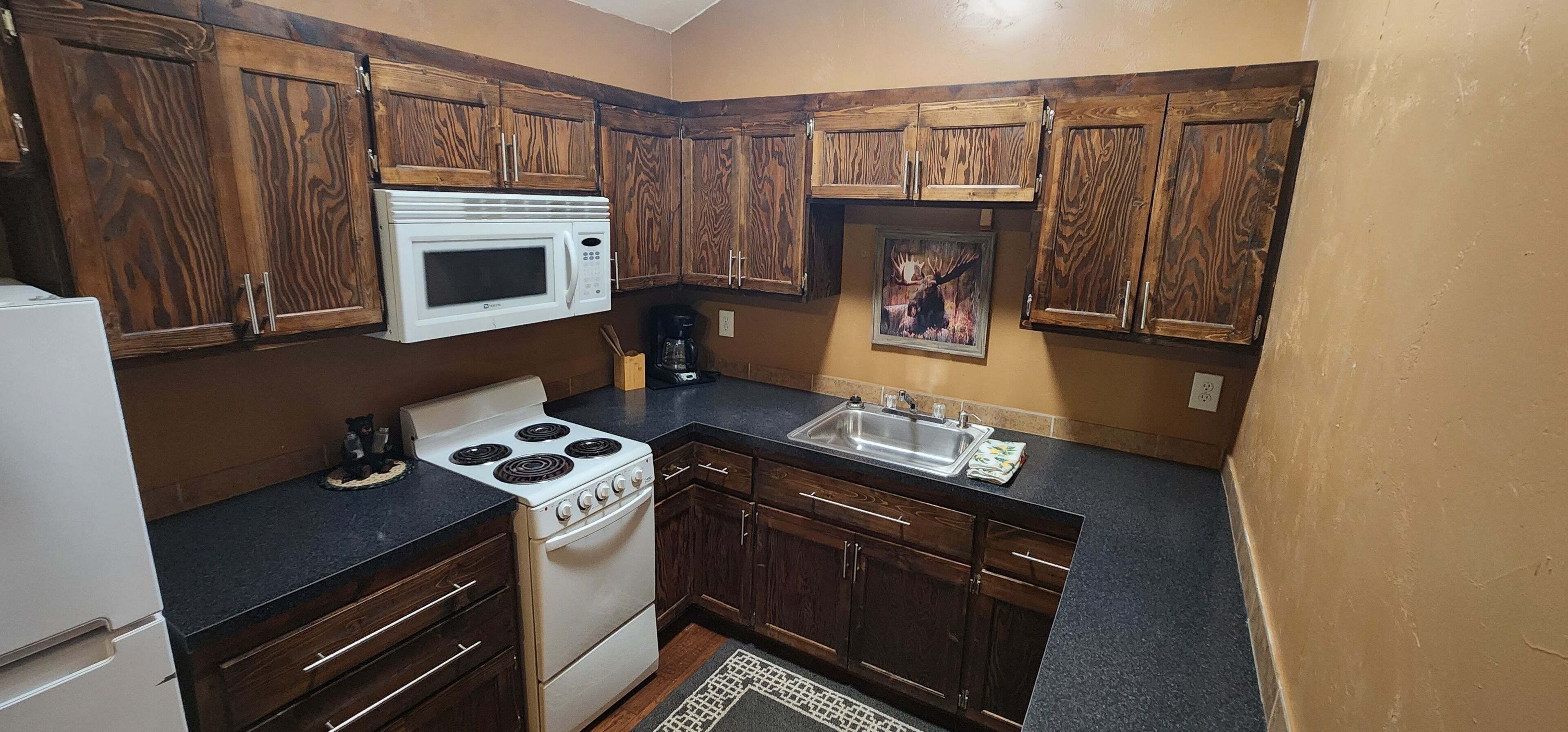 冷蔵庫、電子レンジ、オーブン、コンロ