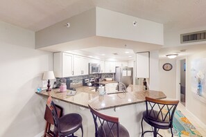 Fridge, microwave, oven, stovetop - Gulf-front condo with pools, hot tub, tennis & pickleball - steps to the beach (Panama City Beach)