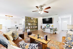 TV, books - Dog-friendly, single-story home with great yard & ideal location near Dell (Round Rock)