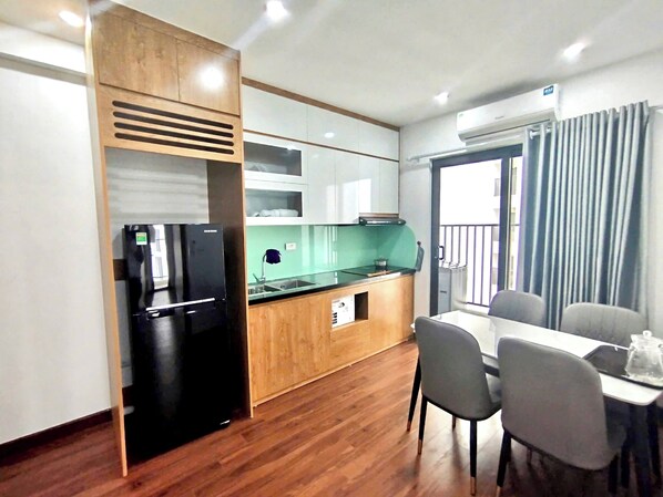 City Apartment, 3 Bedrooms | Private kitchen | Fridge, stovetop, rice cooker, cookware/dishes/utensils - Tecco Elite Serviced Apartments (Thai Nguyen)