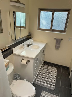 Douche, serviettes fournies, savon, papier de toilette