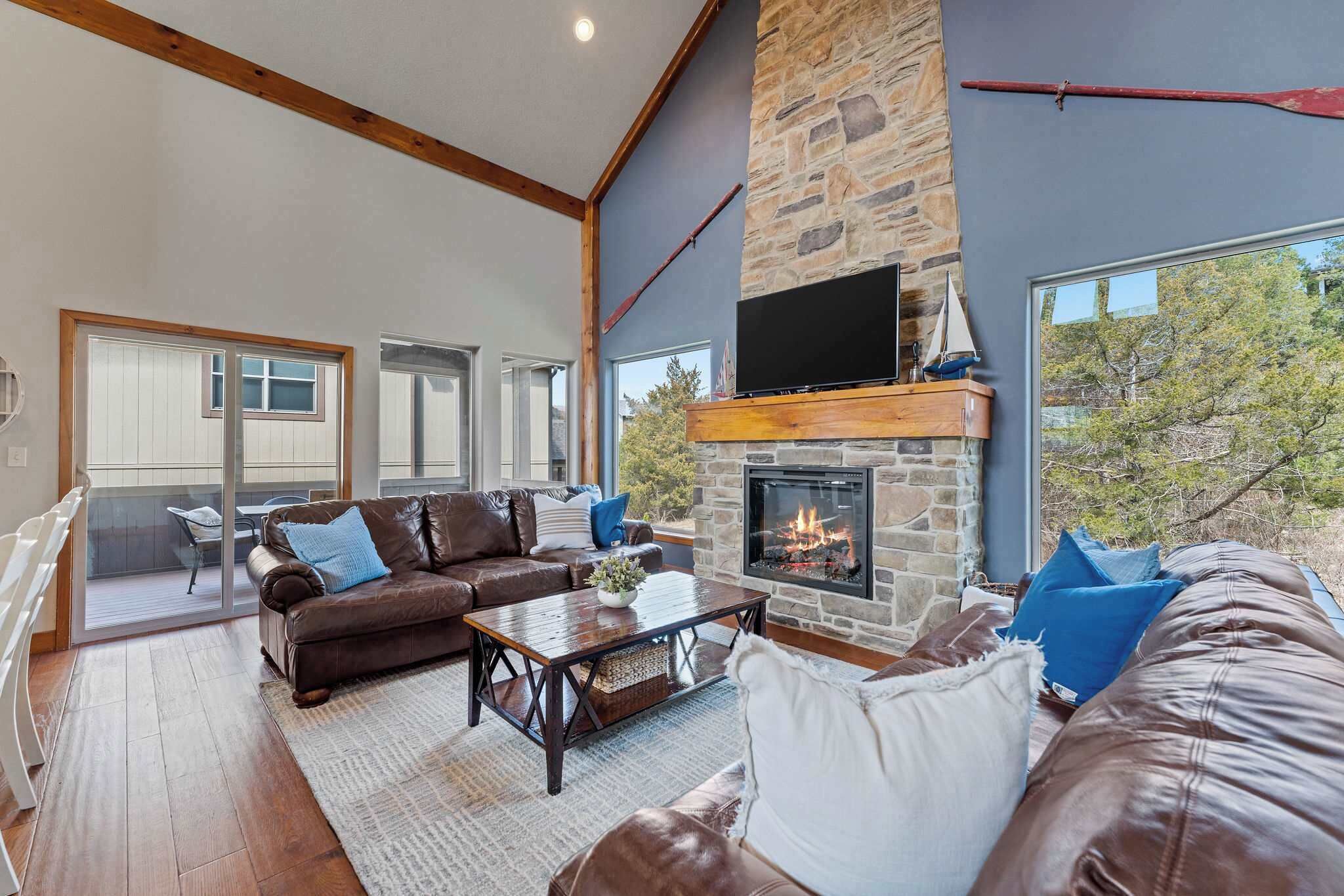 TV, fireplace, video games, offices