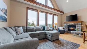 Een televisie, een open haard, videogames en een dvd-speler