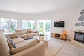 TV, fireplace