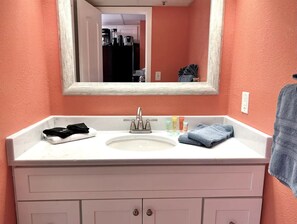 Hair dryer, towels, toilet paper