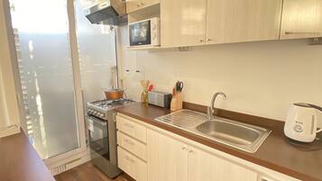 Microwave, oven, stovetop, cookware/dishes/utensils