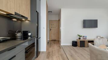 Apartment, 1 Bedroom, Balcony | Private kitchen | Oven, coffee/tea maker, electric kettle, toaster