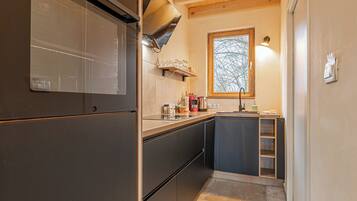 Family Chalet, Multiple Bedrooms (Natural Chalet Konopka Iža) | Private kitchen | Fridge, microwave, oven, stovetop
