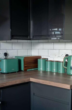 Fridge, microwave, oven, toaster