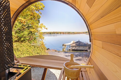Lakefront Water Slide Sauna Pool Hot Tub Dock