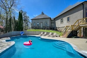 Outdoor pool, a heated pool - Lakefront Water Slide Sauna Pool Hot Tub Dock (Mineral)