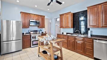 Stovetop, toaster, spices, cleaning supplies